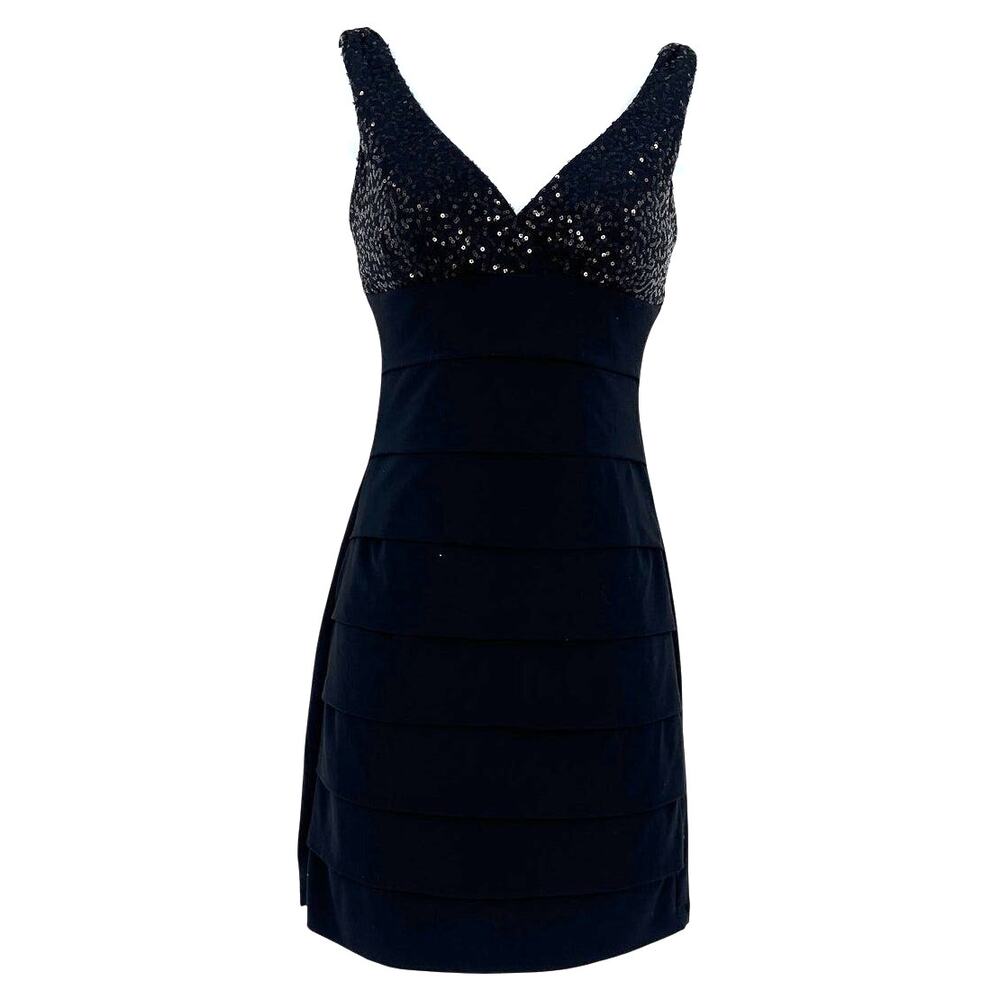 B.Darlin Y2K Bandage Sequin Cocktail Dress Sz 3/4 Tier Glam Party Clubwear Black